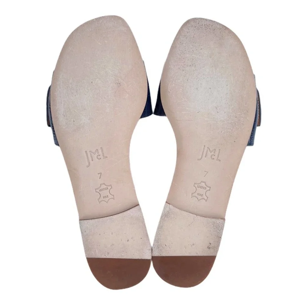J. McLaughlin Navy Croc-Embossed Slide Sandals with Tortoiseshell Buckle
